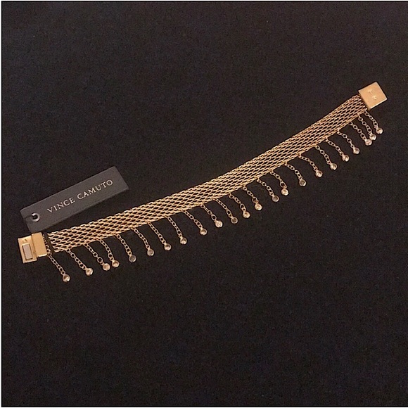 Vince Camuto Gold Crystal Fringe Mesh Bracelet with Magnetic Closure - Picture 2 of 7